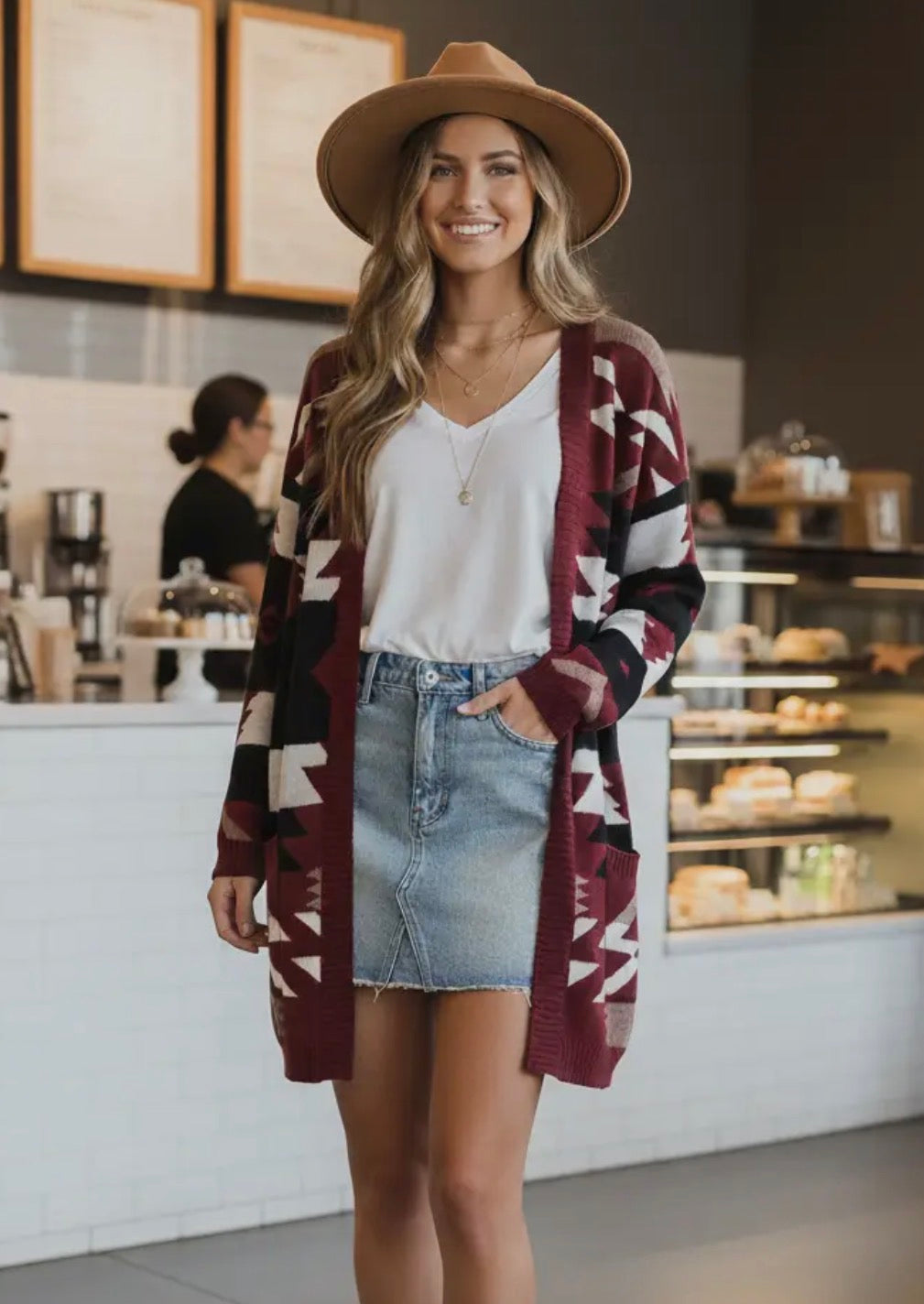 Maroon Aztec cardigan