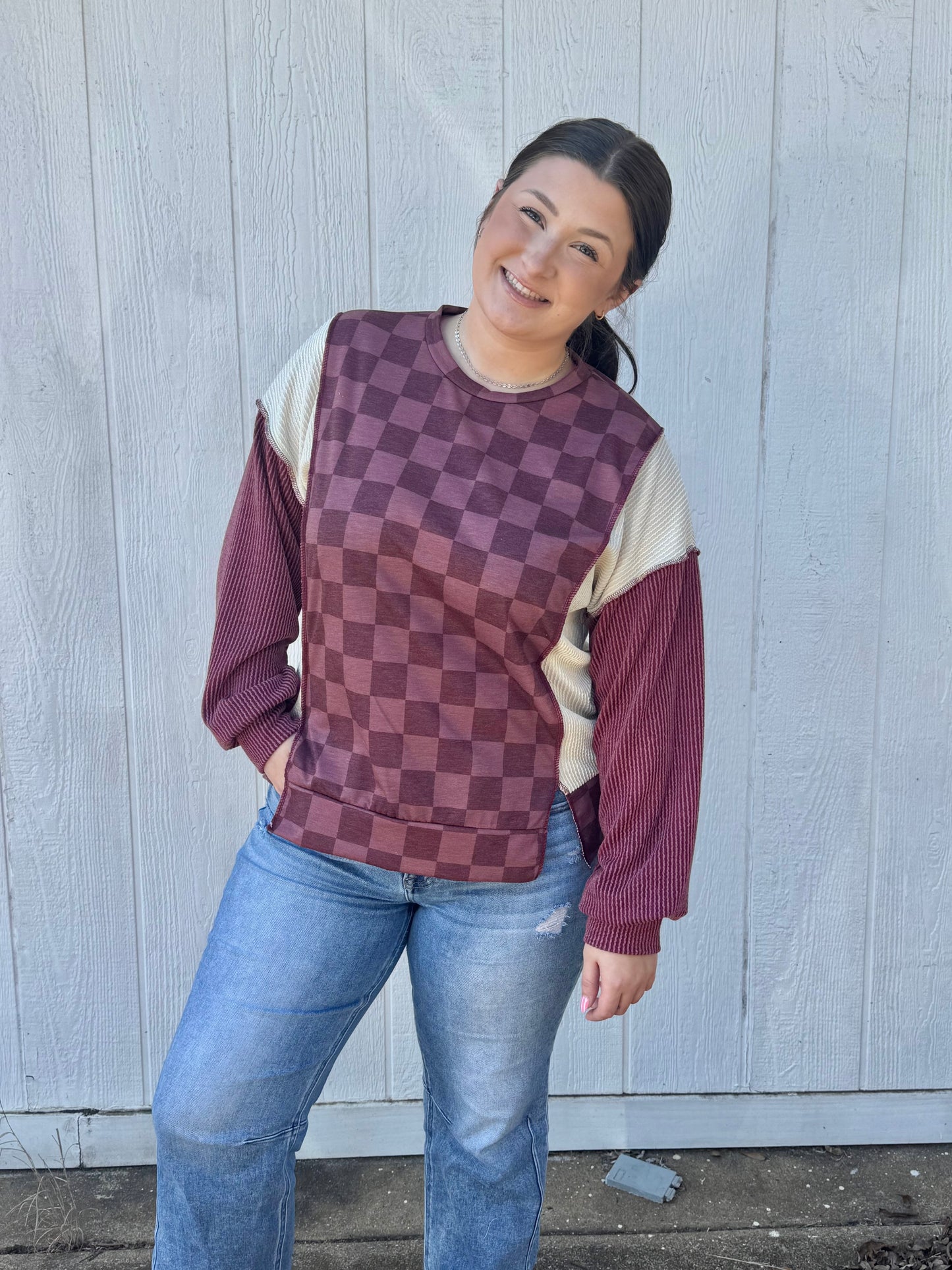Maroon block top