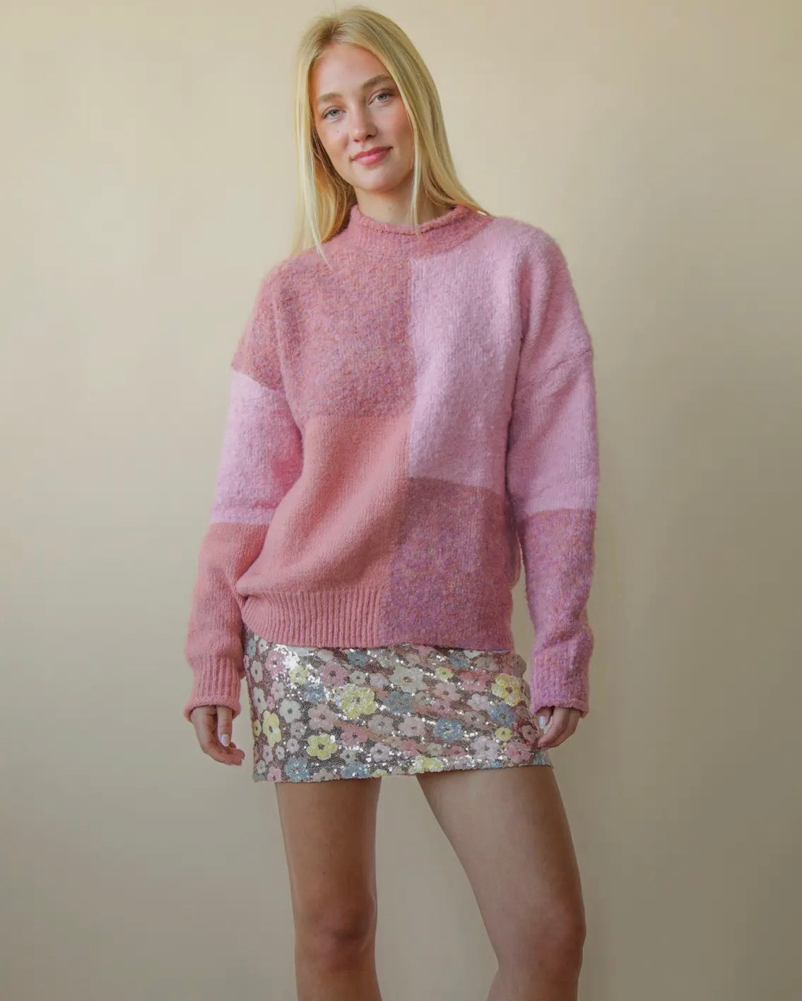 Pink block sweater