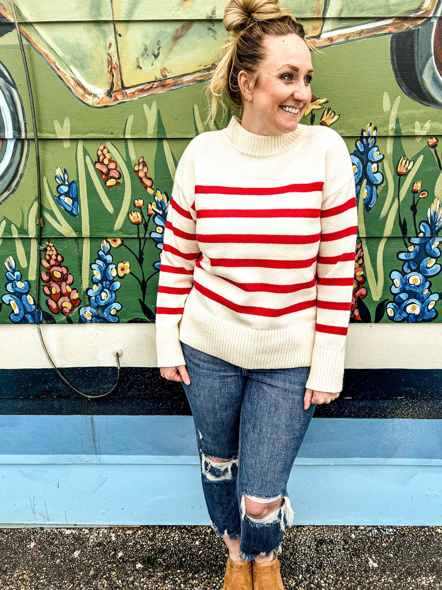 Striped mock neck sweater