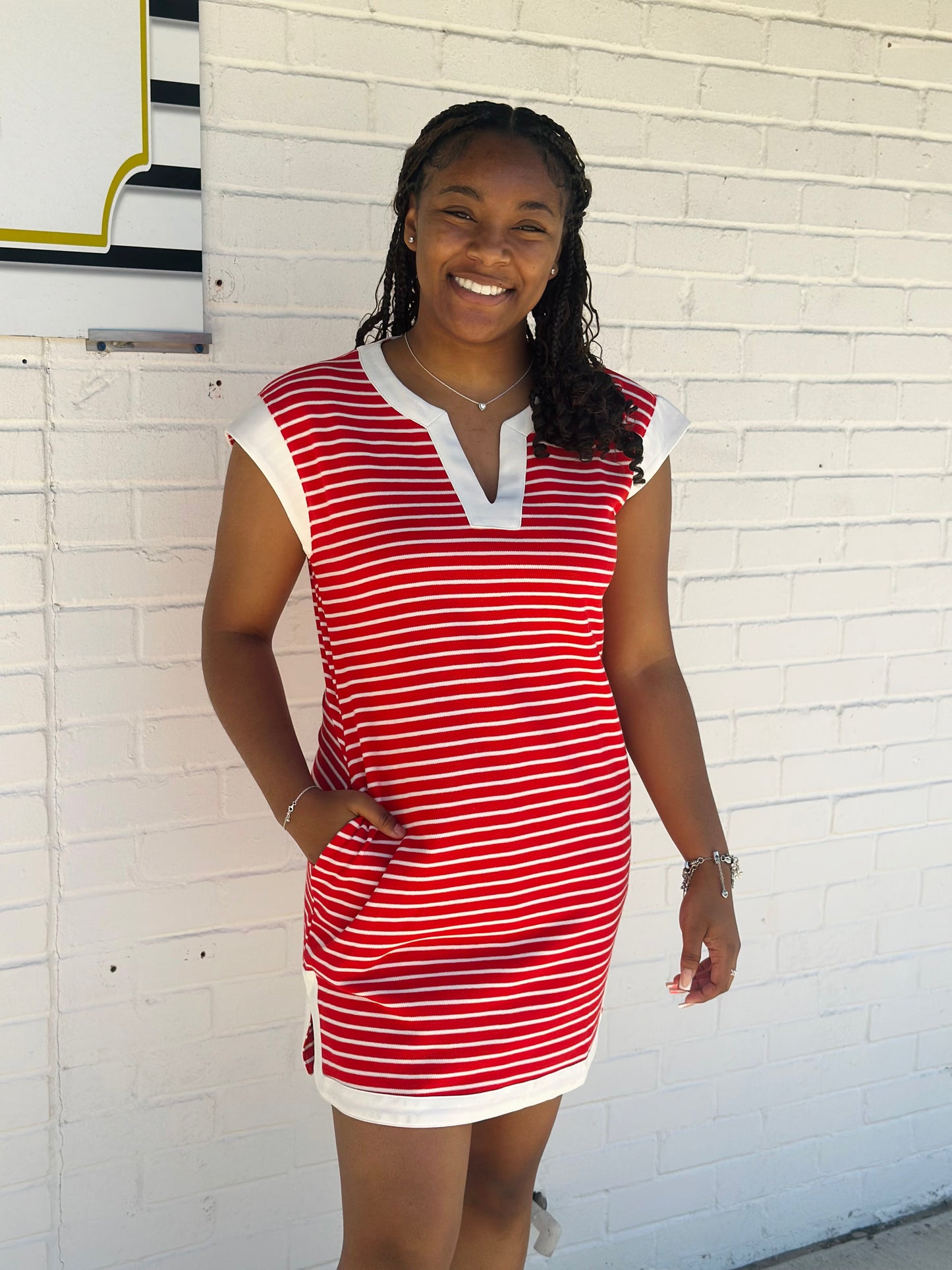 Red & White striped dress