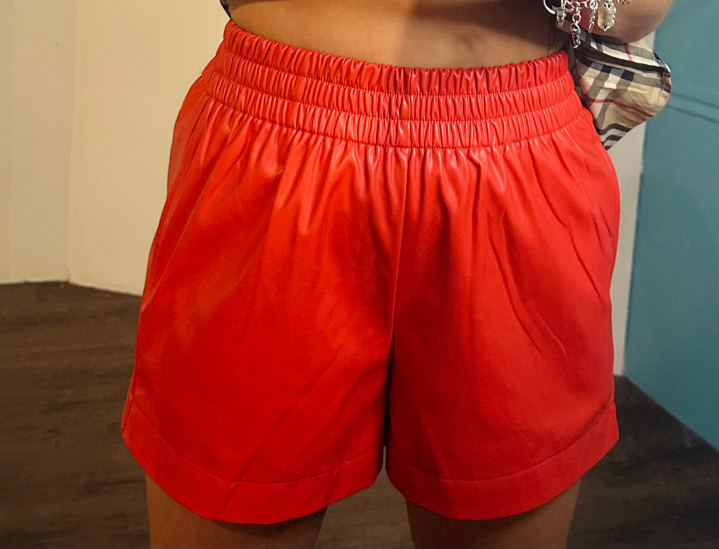 Red Leather Shorts