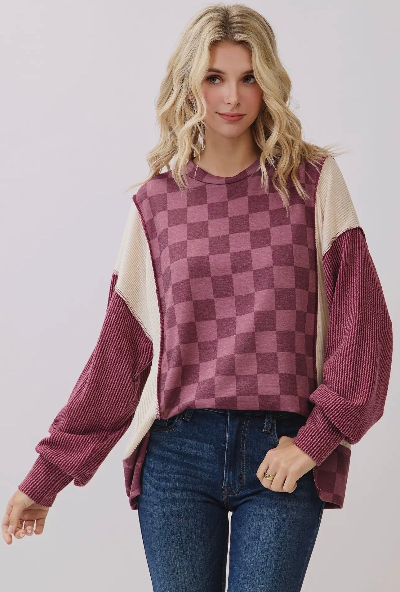 Maroon block top