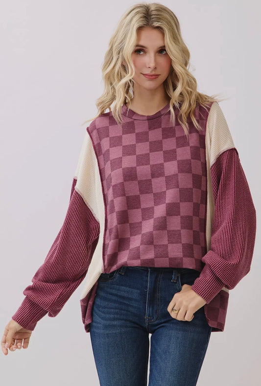 Maroon block top