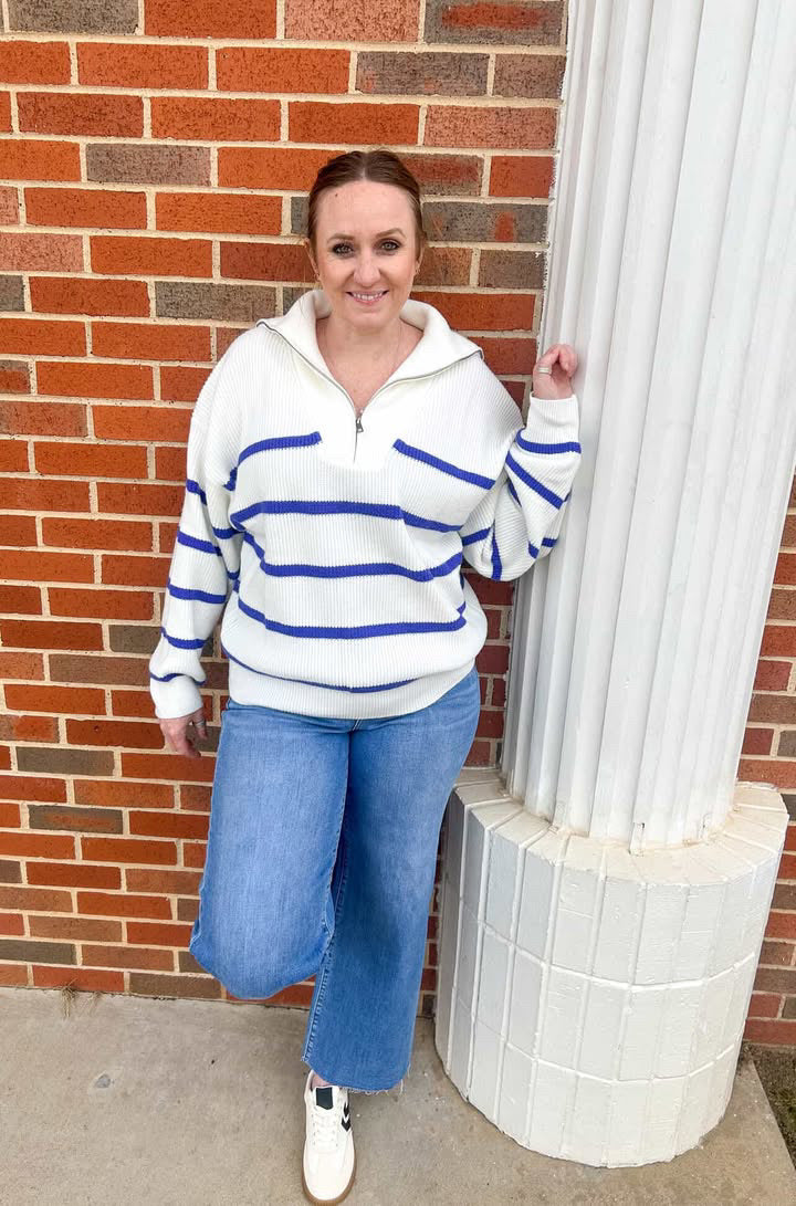 1/4 zip blue stripe
