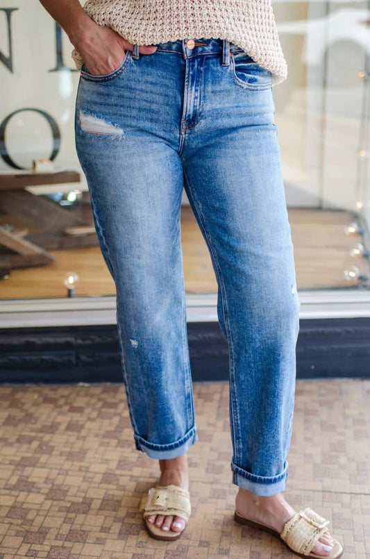 High water boyfriend jeans