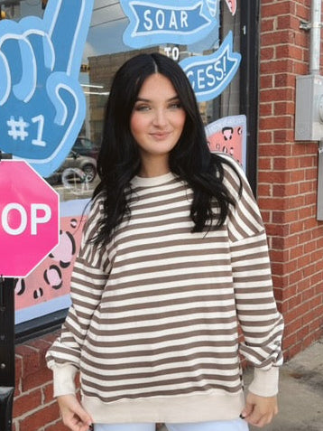 Mocha & Ivory Striped Oversized Sweatshirt