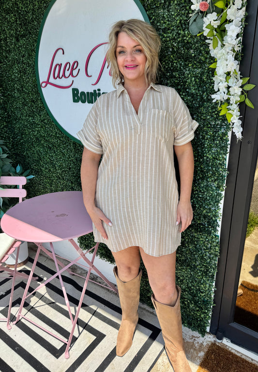 Taupe striped dress