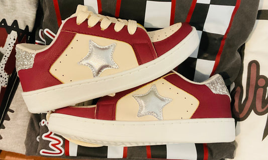 Kids Maroon/Silver Sneakers