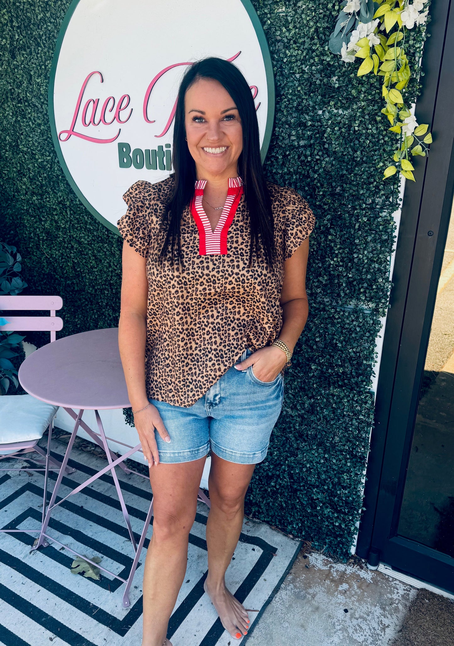 Red Leopard Ruffle top