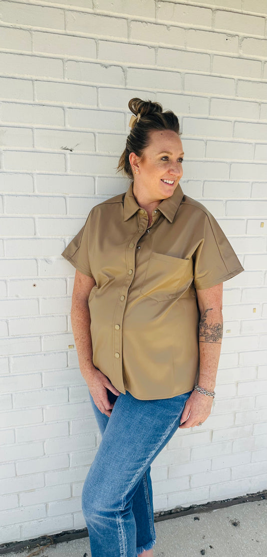 Tan leather button up