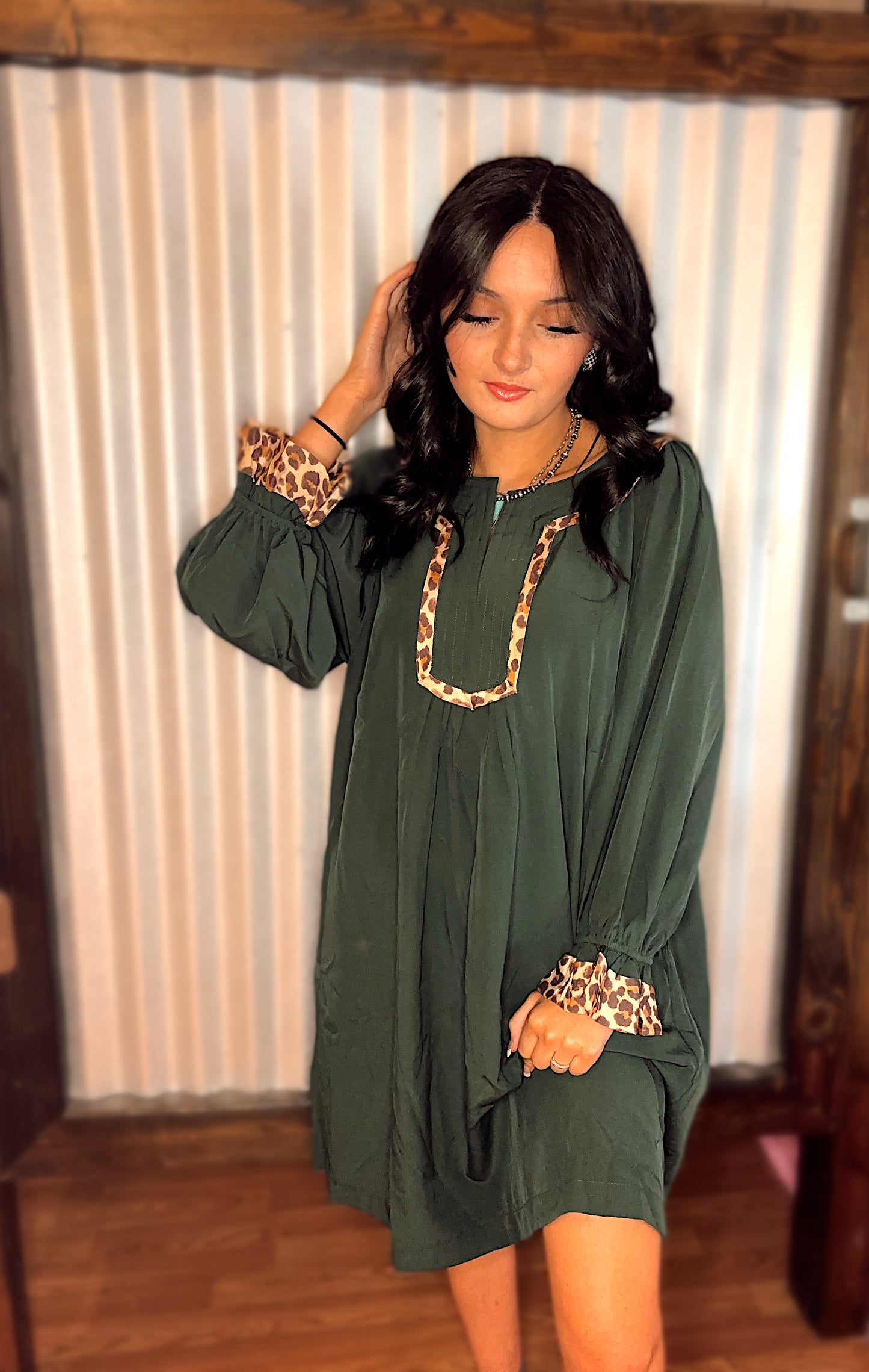 Green and leopard dress