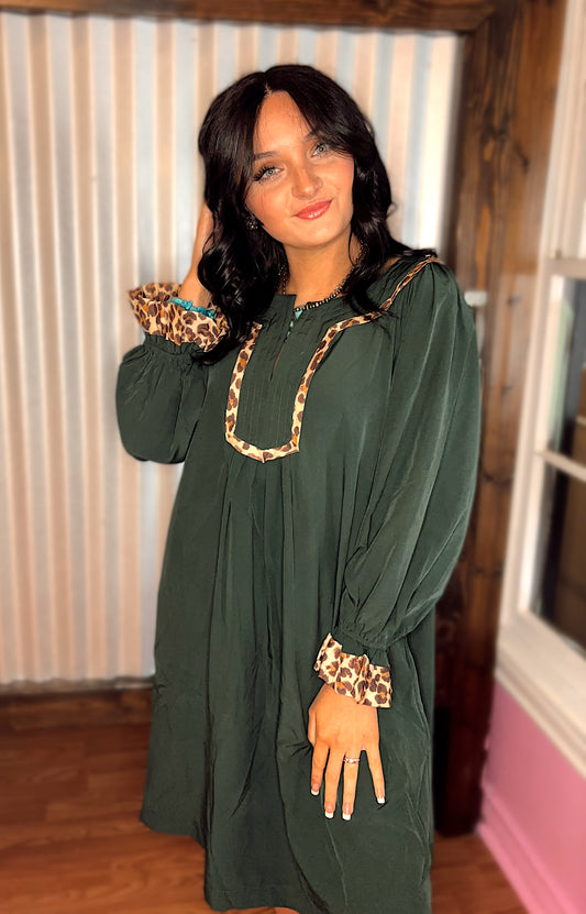 Green and leopard dress