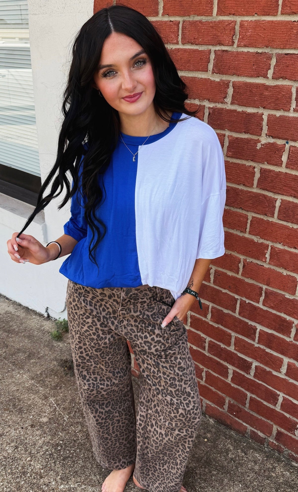 White & blue top